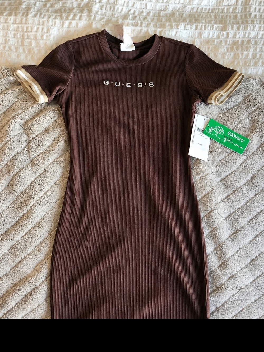 GUESS Women's Brown Ribbed Logo Tee Dress